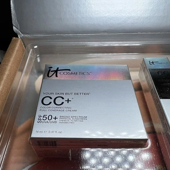 NWT 5 Pc IT Cosmetics Gift Box MEDIUM CC Cream, Eye, Powder, Brush Lipstick